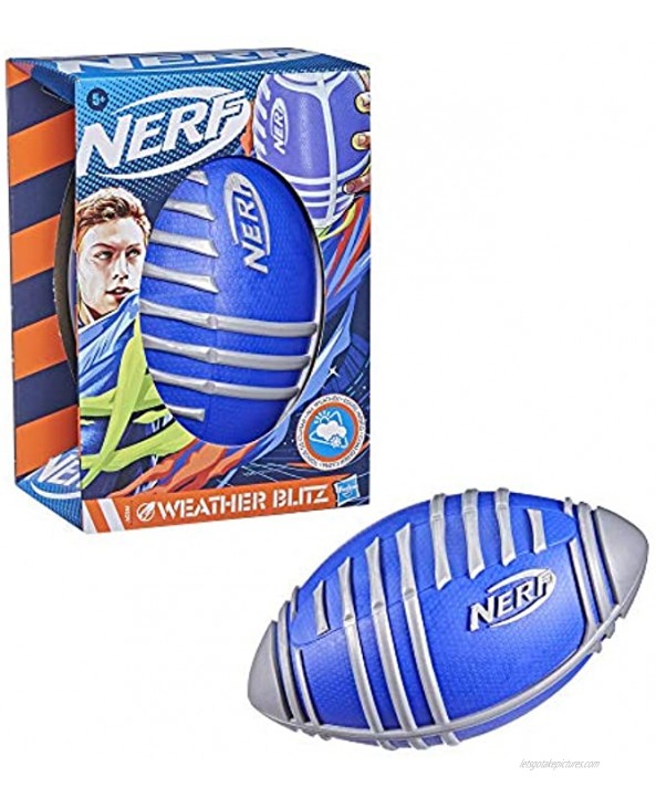 NERF Weather Blitz Foam Football for All-Weather Play -- Easy-to-Hold Grips – Great for Indoor and Outdoor Games -- Silver