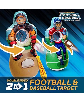 Super Pumped! Inflatable Double-Sided Baseball & Football Target Set | Blow Up Toy with Soft Football Baseball & Inflatable Bat | Fun Toss Games for Indoor Outdoor Backyard & Party Favor | 5 Feet