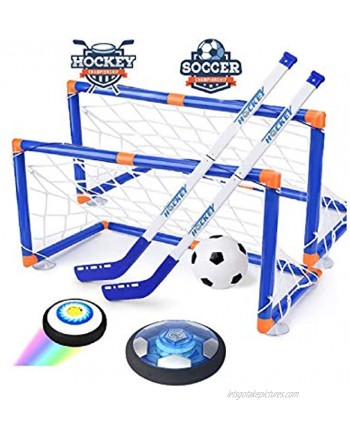 Hover Hockey Soccer Kids Toys Set USB Rechargeable and Battery Hockey Floating Air Soccer with Led Light Indoor Outdoor Games Sport Toys Kit for Kids Boys Girls Ages 3 4 5 6 7-12
