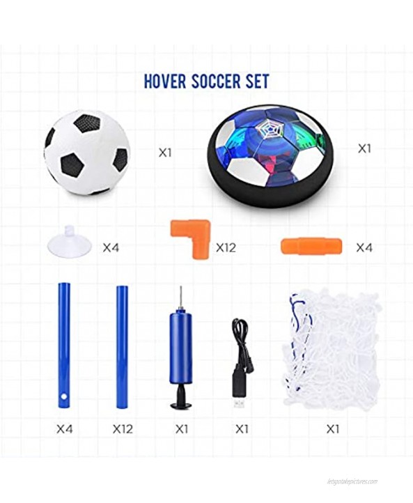 Hover Soccer Ball Kids Toy Rechargeable 2 Goals and Inflatable Ball,Indoor Floating Soccer with LED Light and Safe Bumper,Gifts for Age 3 4 5 6 7 8 9 10 Years Old Boys GirlsNo AA Batteries Needed
