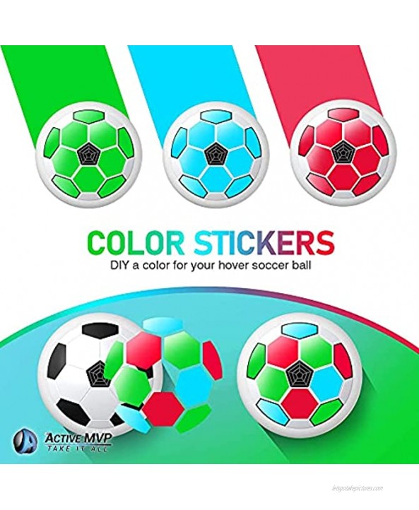 Kids Toys Hover Soccer Ball Set with 2 Goals White + 2 Motivational WRISTBANDS + DIY Color Stickers Indoor Soccer Games LED Lights with Foam Bumper for Toddlers Boys Girls Gift Age 3 4 5 6 7 8 9 11+