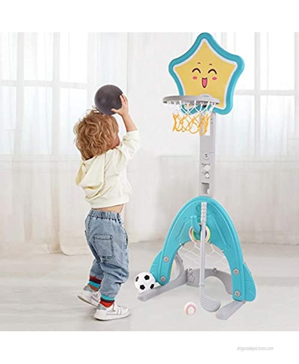 Vehpro Toddler Basketball Hoop Set 4 in 1 Kids Sports Activity Center Adjustable Height with Indoor Basketball Hoop Soccer Goal Ring Toss & Golf Game
