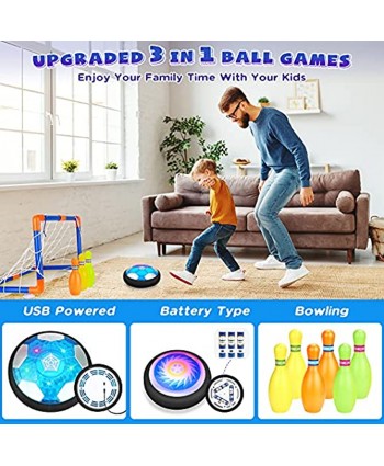 VEPOWER 4-in-1 Hover Hockey Soccer Ball Kids Toys Set with Bowling Rechargeable Floating Air Soccer with Starlight Light Indoor Outside Games Sports Toys Gifts for Kids Boys Girls Ages 3 4 5 6 7-12