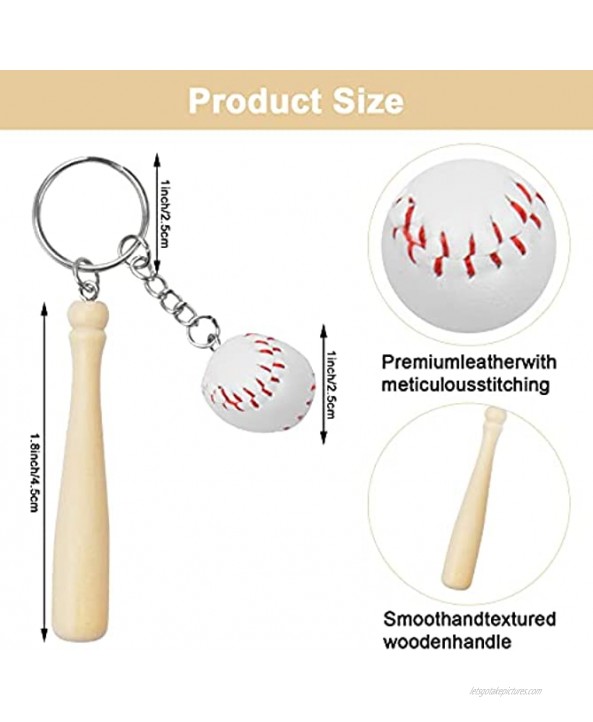12 PCS Mini Baseball Bat Keychain Two-piece Baseball Keyring with Wooden Bat and Mini Ball Keychain Accessories Baseball Party Favor for Sport Team Baseball Gifts for Boys Birthday Party Supplies
