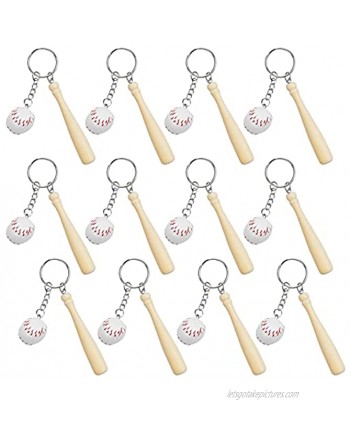 12 PCS Mini Baseball Bat Keychain Two-piece Baseball Keyring with Wooden Bat and Mini Ball Keychain Accessories Baseball Party Favor for Sport Team Baseball Gifts for Boys Birthday Party Supplies
