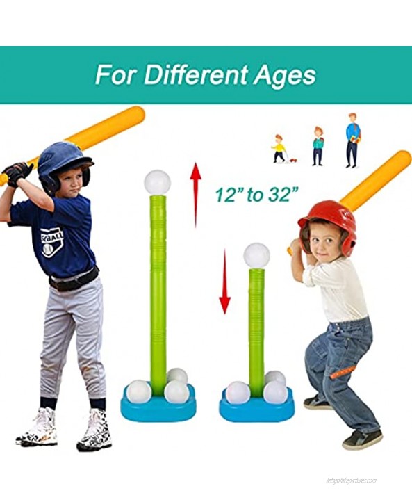 Adjustable T-Ball Set for Kids and Toddlers Includes Kids Baseball Bat Adjustable Height Tee Ball Stand 4 Balls and Weighted Base Great Sports Game Toy Gift for Boys Girls