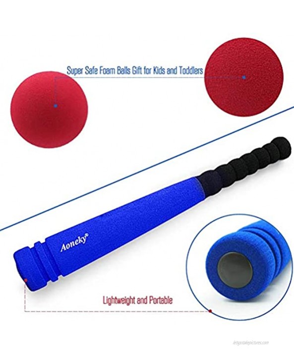Aoneky Min Foam Baseball Bat and Ball for Toddler Indoor Soft Super Safe T Ball Bat Toys Set for Kids Age 3 Years Old Best Gift for Children 16.5 inch