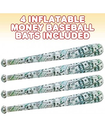 ArtCreativity Money Baseball Bat Inflates for Kids Set of 4 40 Inch Durable Inflates Cool Sports Birthday Party Favors Decorations and Supplies Carnival Party Prizes