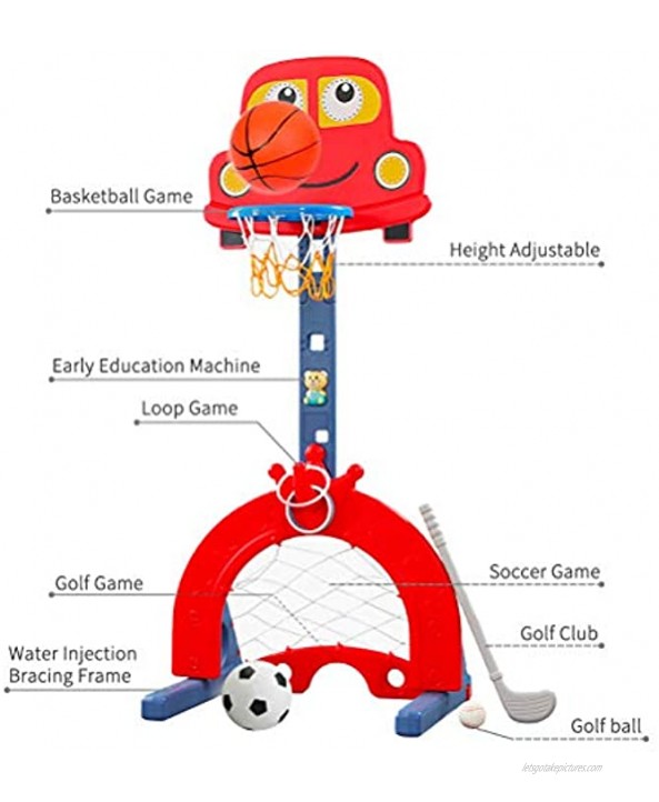 Basketball Hoop for Kids 5 in 1 Sports Activity Center Grow-to-Pro Adjustable Easy Score Basketball Hoop Football Soccer Goal Golf Game Ring Toss Best Gift for Kids Baby Infant Toddler