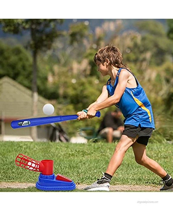 bickenda Baseball Launcher Toys Step-on Baseball Machine Set Includes 25 Collapsible Plastic Bat and 3 Plastic Baseballs ,Baseball Training Pitcher Game for Kids ,Red Blue