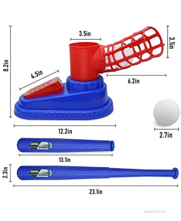 bickenda Baseball Launcher Toys Step-on Baseball Machine Set Includes 25 Collapsible Plastic Bat and 3 Plastic Baseballs ,Baseball Training Pitcher Game for Kids ,Red Blue