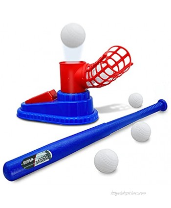 bickenda Baseball Launcher Toys Step-on Baseball Machine Set Includes 25" Collapsible Plastic Bat and 3 Plastic Baseballs ,Baseball Training Pitcher Game for Kids ,Red Blue