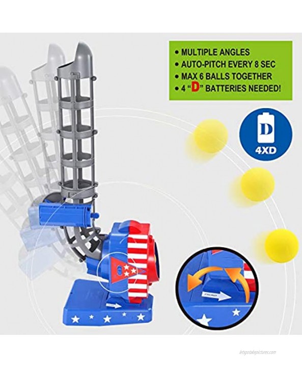 JOYIN 2 in 1 Automatic Pitcher Play Set Toy Tennis and Baseball Pitching Machine Tennis Baseball Training Toy Set for Kids Backyard Outdoor Pitcher Game Patriotic American USA Flag Baseball Toy
