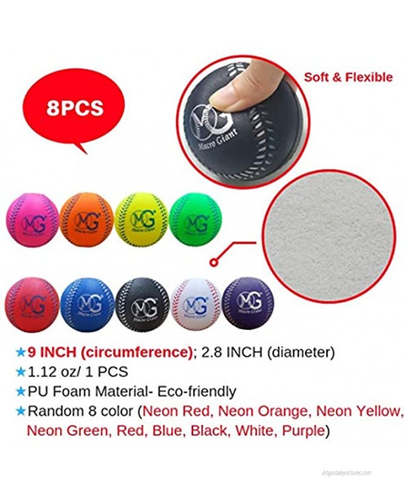 Macro Giant 27 Inch Safe T Ball Tee Ball T-Ball Foam Bat and Baseball Set for Kids 1 Bat 8 Baseballs Assorted Colors Training Practice Youth Batting Trainer School Playground Kid Toy