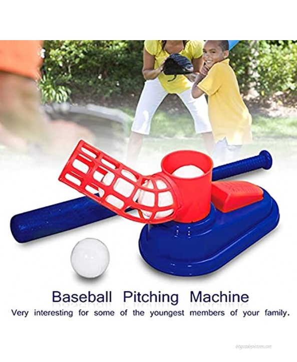 N Y Baseball Machine Pitching Ball Kids Ball Set Includes 3 Balls Training Semi Automatic Baseball Launcher Adjustable Baseball bat Kid Toy for Beginner Red-Blue