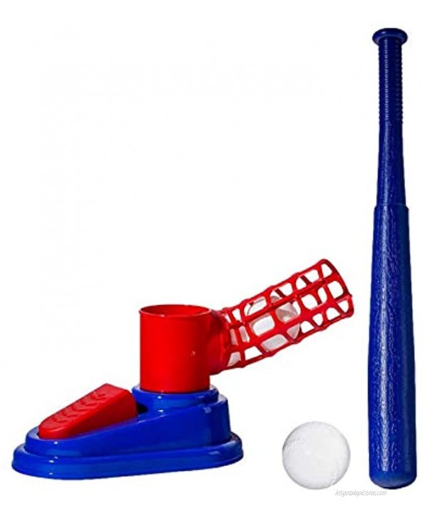 N Y Baseball Machine Pitching Ball Kids Ball Set Includes 3 Balls Training Semi Automatic Baseball Launcher Adjustable Baseball bat Kid Toy for Beginner Red-Blue