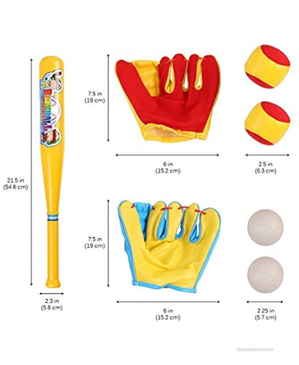 Vokodo 7 Piece Baseball Set Includes 21 Inch Bat 2 Mitts and 4 Balls Great Practice Game for Young Kids to Improve Batting Skills Active Play Sports Toys for Children Boys Girls Toddlers