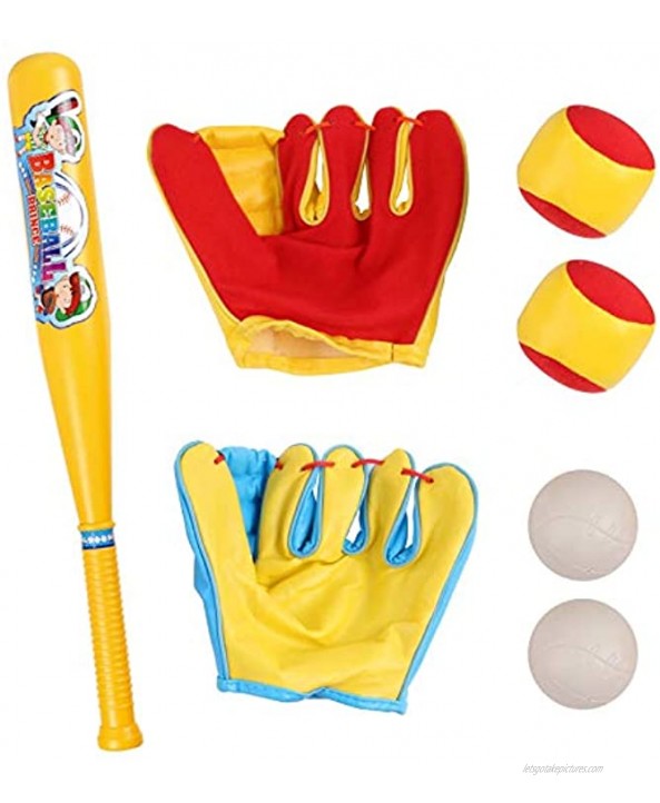 Vokodo 7 Piece Baseball Set Includes 21 Inch Bat 2 Mitts and 4 Balls Great Practice Game for Young Kids to Improve Batting Skills Active Play Sports Toys for Children Boys Girls Toddlers