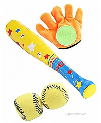 WUIUN 4pcs Foam Baseball Toys Set 1pc Baseball Glove Random Color+2pcs Soft Ball + 1pc Baseball Bat Outdoor Sports Products for Kids Boys Adults