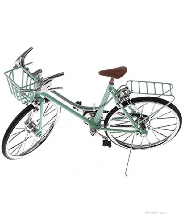 Homyl 1 10th Miniature Alloy Racing Bike Cycling Toy Bicycle w Basket & Seat Diecast Vehicle Model Showcase Display Green