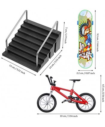 Sumind 12 Pieces Fingerboard Rail Park Set Include 1 Piece Fingerboard Skate Park 8 Pieces Finger Skateboards and 3 Pieces Finger Bikes for Mini Skateboards Game Training