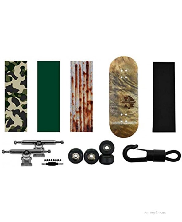 Teak Tuning Fingerboard Starter Set No. 5 Includes 34mm Graham Cracker Fingerboard Deck 3 Deck Graphic Wraps 1 Piece of Trick Tape Set of 34mm Silver Trucks Black-Colored Wheels and a Carrier