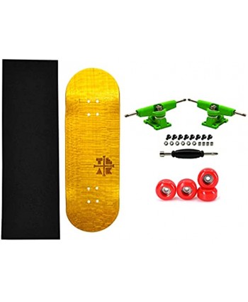 Teak Tuning Prolific Complete Fingerboard with Upgraded Components Pro Board Shape and Size Bearing Wheels, and Trucks 32mm x 97mm Handmade Wooden Board Rad Rasta Edition