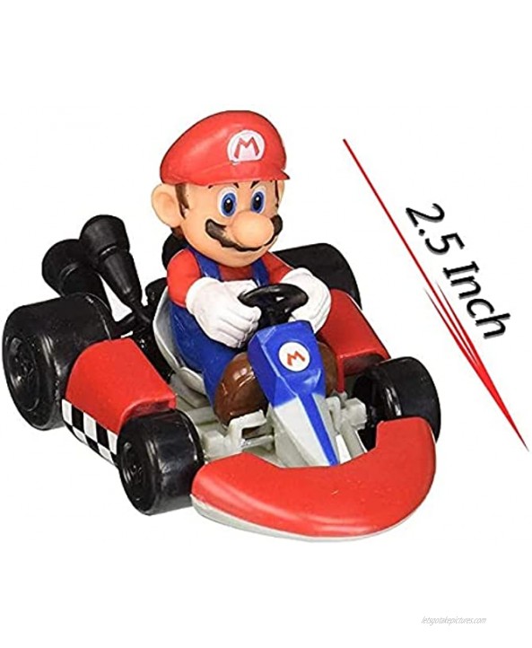 10 Pcs Super Mario Bros Kart Pull Back Cars Motorcycle Luigi Yoshi Toad Princess Peach Donkey Kong 2.5 Inch for Kids+ Gift 10 Pcs