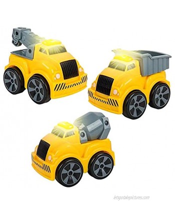 ArtCreativity 3.5 Inch Pull Back Construction Vehicle Set with Lights & Sound Set of 3 Includes Mini Dump Truck Tow Truck and Concrete Mixer Best Gift for Kids Party Favors for Boys and Girls