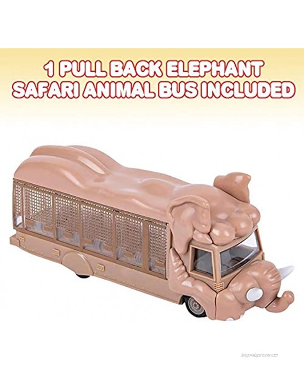 ArtCreativity Pull Back Elephant Safari Animal Bus for Kids 7 Inch Elephant Design Bus with Pullback Mechanism Durable Plastic Material Party Decorations Best Birthday Gift for Boys and Girls