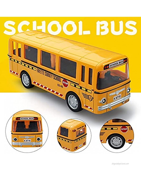 CORPER TOYS Bus Toys Die Cast Metal Toy Cars Pull Back School Bus Double Decker London Vehicles Friction Powered City Sightseeing Tour Bus Play Vehicle Toy Set for Kids 4 Pack with Lights and Sounds