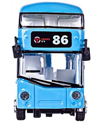 HMANE Pull Back Cars Alloy Double Decker School Bus Construction Vehicles Mini Model Car Toys with Light Blue