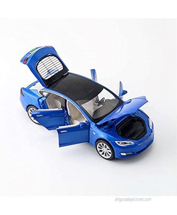 KXSM 1 32 Alloy for T-esla Saloon Toy Vehicle Simulation Sound Light Pull Back Toys Car for Gift Color : Blue