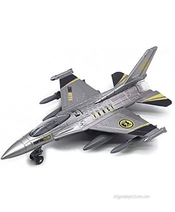 LOadSEcr Airplane Toy Metal Pull-Back Aircraft Toys Air Plane Model Alloy Pull Back Sound Light Large F-16 Fighter Aircraft Model Collection Gift for Kids Children Silver