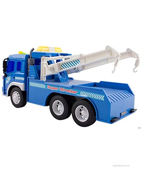 Memtes Friction Powered Wrecker Tow Truck Toy with Lights and Sound for Kids
