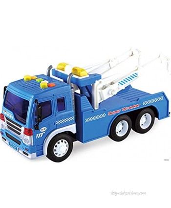 Memtes Friction Powered Wrecker Tow Truck Toy with Lights and Sound for Kids