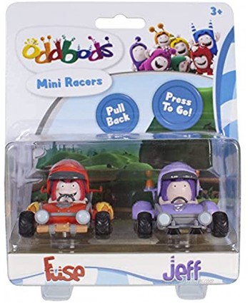 Oddbods Mini Racers Fuse & Jeff Kids Figurine Toy Cars for Boys and Girls Set