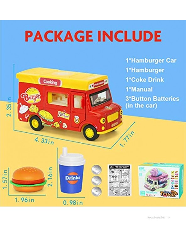 PP PICADOR Toy Cars Trucks for Kids Boys Girls Age 5-7 Pull Back Cars with Lights and Sounds Toy Vehicel for Children GiftHamburger