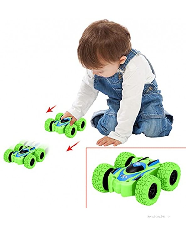 Pull Back Cars Toddler Toy Cars Double-Sided Inertial Car 360-degree Rotating Cross-Country Stunt Toy Car Vehicles Gift
