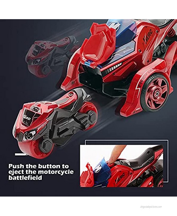 PZJDSR Motorcycle Toy Car Pull Back Motorcycle Toy Boy Gift Pull Back Vehicles Cars Launcher Toy with Music Light Ejection Die-Cast Launching Catapult 2 in 1 Motorcycle Chariot Ages3+Red