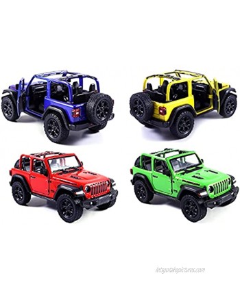 Set of 4 J Wrangler Rubicon 4x4 Convertible No Top Off Road Diecast Model Toy Cars Red Green Yellow Blue