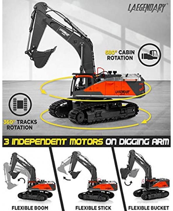 1:14 Scale Large Remote Control Excavator Toy for Boys and Adults – Compatible with Dump Truck RC Construction Vehicles 22 Channel Full Functional Metal Shovel RC Truck 2 Batteries & 2 Chargers