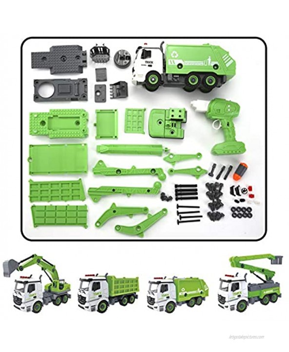 4-in-1 Take Apart Toys with Electric Drill Converts to Remote Control Car Garbage Trucks Waste Management Recycling Truck Toy for Boys