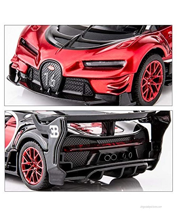 BDTCTK Bugatti Vision GT Supercar 1 32 Zinc Alloy Die Casting Pull Back Car Model Toy Sound and Light for Boy Girl Gift （red）