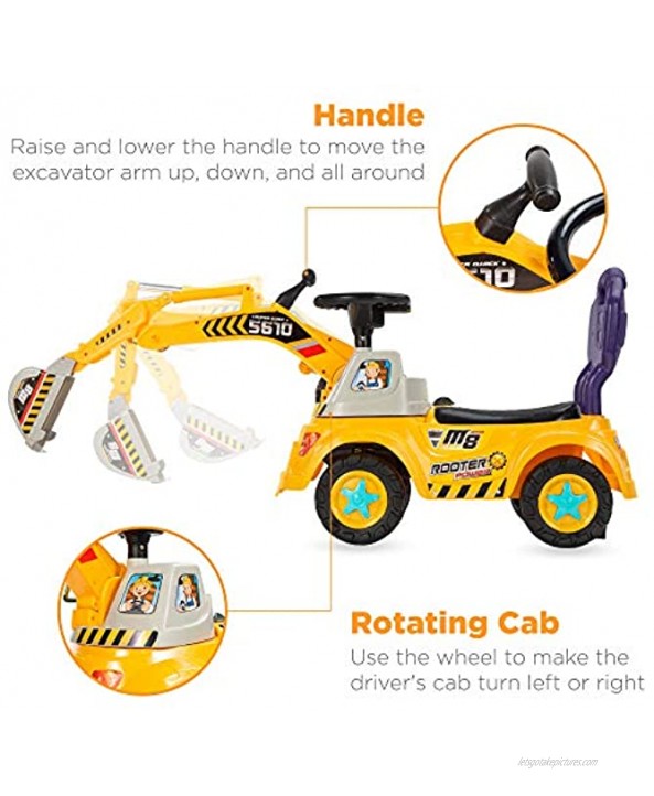 Best Choice Products Kids Excavator Ride-On Foot-to-Floor Toy Construction Truck w Garden Set Lights Music Storage