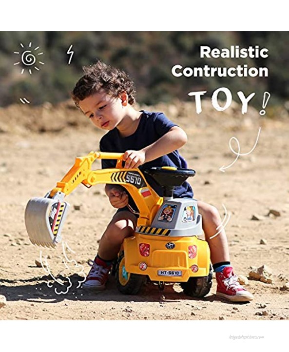 Best Choice Products Kids Excavator Ride-On Foot-to-Floor Toy Construction Truck w Garden Set Lights Music Storage