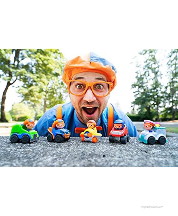 Blippi Mini Mobiles 5 Pack Mini Vehicles Features Character Toy Figure In Each Vehicle: Mobile Car Monster Truck Recycle Truck Ice Cream Truck and Airplane Educational Toys for Young Children