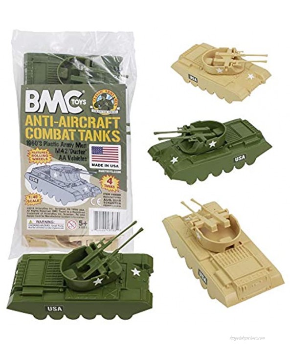 BMC Classic Payton Anti-Aircraft Tanks 4pc Tan Green Plastic Army Men Vehicles