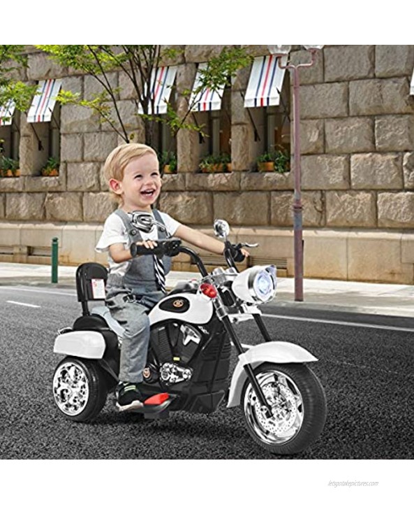 Costzon Kids Ride on Chopper Motorcycle 6 V Battery Powered Motorcycle Trike w Horn Headlight Forward Reverse Switch ASTM Certification 3 Wheel Ride on Toys for Boys Girls Gift White