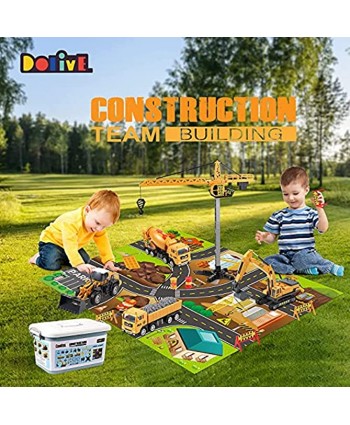 DOLIVE Construction Site Vehicles Toy with Mat STEM Toy Sets Tractor Tower Crane Truck Dump Trucks Excavator Cement Mixer Trucks Kids Engineering Playset for 3+ Year Olds Boys Girls